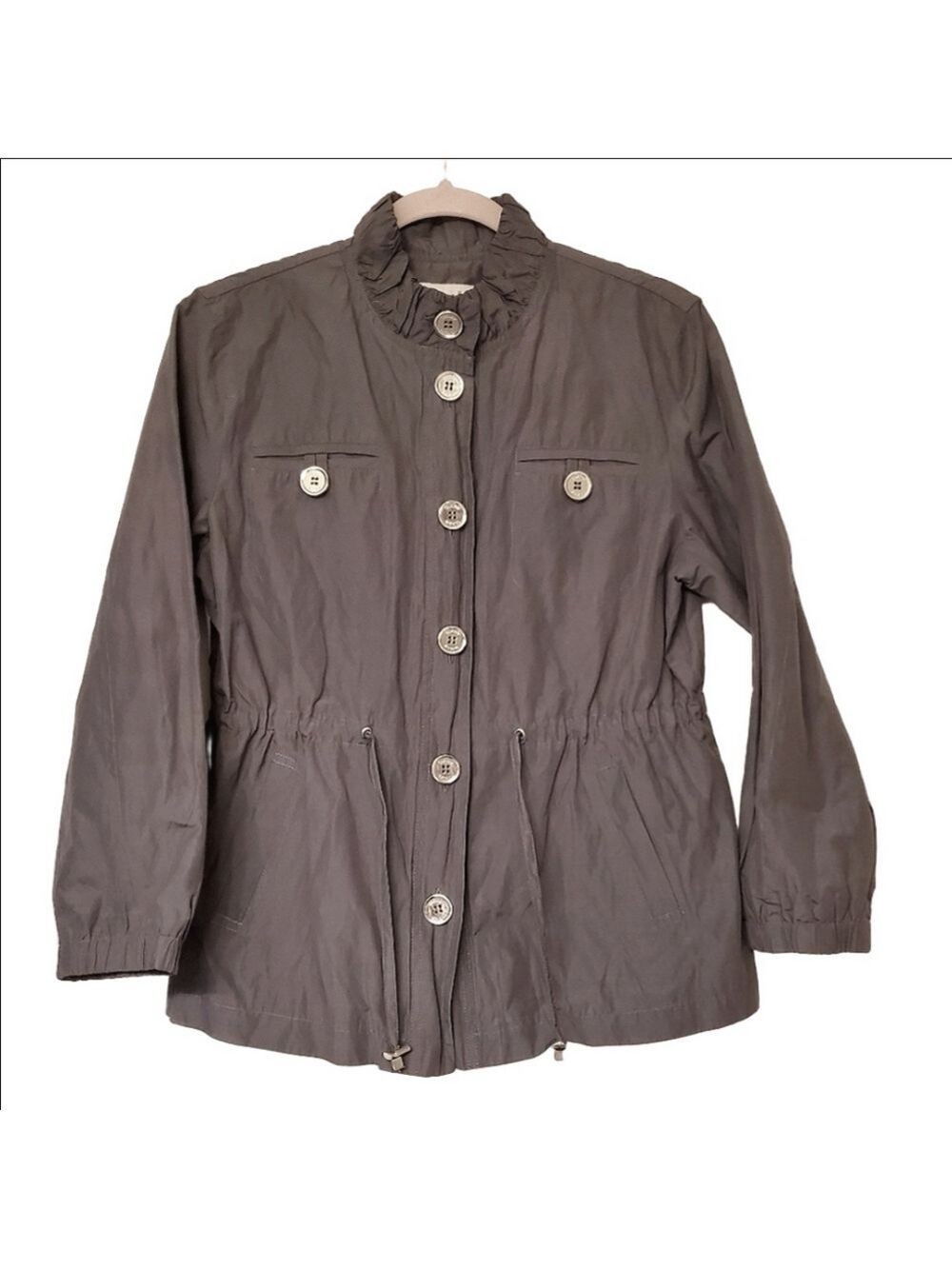 Tanjay Military Jacket Button Down Front Drawstring Waist Dual Pockets Size 8